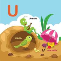 illustratie geïsoleerde alfabet letter u-paraplu,guisu,ukulele.vector vector
