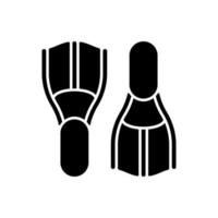 swimfins zwart glyph-pictogram. duik vinnen. drijfmiddel. door water bewegen. veiligheid zwemhulp. kick training. finachtig accessoire. silhouet symbool op witte ruimte. vector geïsoleerde illustratie