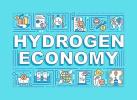 waterstof economie woord concepten banner. ecologische brandstof. infographics met lineaire pictogrammen op blauwe achtergrond. geïsoleerde creatieve typografie. vector overzicht kleur illustratie met tekst