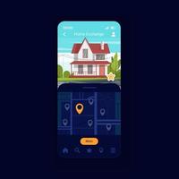 huis swap smartphone interface vector sjabloon. wederzijdse uitwisseling. eigendom uitzicht. veilige manier van reizen. lay-out van het mobiele app-paginaontwerp. scherm voor thuisdeling. platte ui voor toepassing. telefoon display