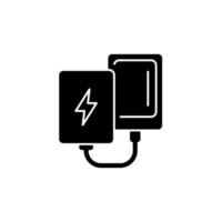 powerbank zwart glyph-pictogram. compacte oplader voor mobiele telefoon. draagbare voorzieningen. essentiële dingen voor toeristen. objecten op reisformaat. silhouet symbool op witte ruimte. vector geïsoleerde illustratie