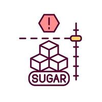 suikerniveau rgb-kleurpictogram. geïsoleerde vectorillustratie. snoepconsumptie verminderen. controle van het bloed tijdens diabetes. medische hulp eenvoudige gevulde lijntekening vector