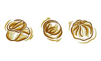 set van dim sum hand tekening illustratie doodle voor branding logo achtergrondelement vector