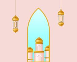 3d islamitische decoratie achtergrond met moskee arabische lantaarn vector