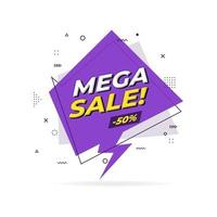 mega sale trendy platte geometrische banner. mega sale-label in memphis-ontwerpstijl. vector