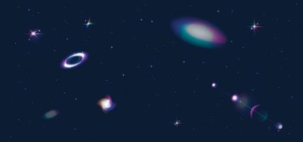 kosmische ruimte met heldere glanzende sterren, blauwe en paarse gloedachtergrond. vector
