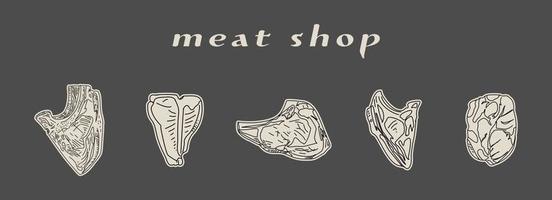 set van plakjes steaks vectorillustratie. vector