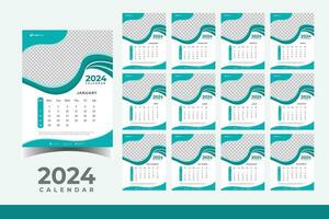 2024 kalender muur ontwerp sjabloon, modern en bedrijf stijl nieuw jaar 2024 kalender ontwerp vector