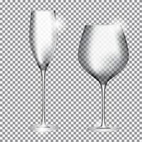 leeg glas champagne en wijn op transparante vectorillustratie als achtergrond vector