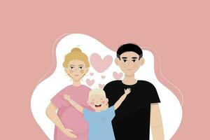 tekenfilm familie portret - pa, zwanger mam en hun zoon vector