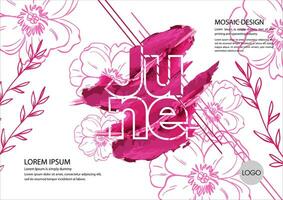 juni kalender met roze bloemen en tekst vector