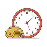tijd is geld concept vector icoon illustratie. klok en geld vlak icoon
