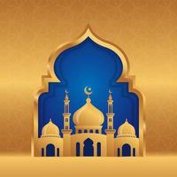 islamitisch ontwerp als achtergrond met 3d moskeeillustratie in gouden kleur. kan worden gebruikt voor wenskaarten, achtergronden of banners. vector