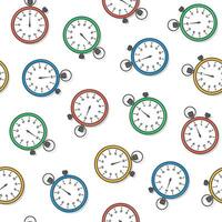 stopwatch naadloos patroon Aan een blauw achtergrond. timer icoon thema illustratie vector