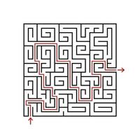 zwart vierkant doolhof met ingang en uitgang. een spel voor kinderen en volwassenen. eenvoudige platte vectorillustratie geïsoleerd op een witte achtergrond. met het antwoord. vector