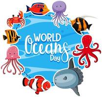 world ocean day banner met veel verschillende zeedieren vector