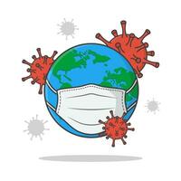 corona virus in de omgeving van aarde vector icoon illustratie. coronavirus aanvallen wereld vlak icoon