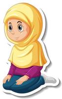 een stickersjabloon met een moslimmeisje dat een stripfiguur bidt vector
