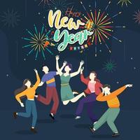 gelukkige mensen of kantoormedewerkers, medewerkers houden grote aantallen 2021. vriendengroep of team wensen prettige kerstdagen en gelukkig nieuwjaar vector