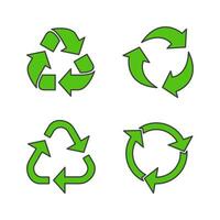 reeks van recycle teken vector icoon illustratie. recycling symbool van ecologisch zuiver fondsen vlak icoon