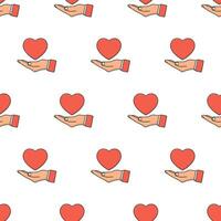 hand- houdt liefde hart naadloos patroon Aan een wit achtergrond. liefde thema vector illustratie