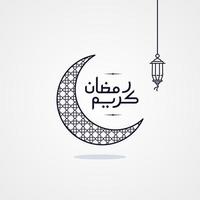 eenvoudige ramadan kareem arabische kalligrafie vector, eid mubarak groet lijn pictogram minimaal en eenvoudig vector ontwerp met moskee gloeiende lantaarn en hangende maansikkel voor achtergrond en banner