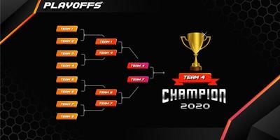 moderne sport spel toernooi kampioenschap wedstrijd fase beugel bord vector met gouden kampioen trofee prijs pictogram afbeelding achtergrond in tech thema stijl lay-out.