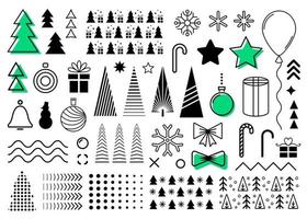 vector kerst ontwerpelementen instellen. verzameling kerst memphis zwarte abstracte platte vormen. decoratieve lay-outcollectie voor uw nieuwjaarsontwerp als flyers, banners, brochures, covers, ansichtkaarten