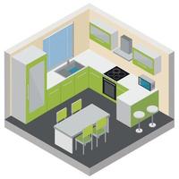 keuken interieur isometrische samenstelling vectorillustratie vector