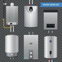 realistische elektrische boiler boiler transparant pictogram set vectorillustratie vector