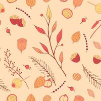 herfst naadloos patroon. hand- getrokken gebladerte en bessen. vector illustratie