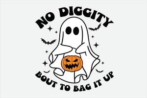 Nee diggiteit wedstrijd naar zak het omhoog schattig geest halloween snoep t-shirt vector