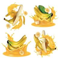 realistische banaan splash set vectorillustratie vector