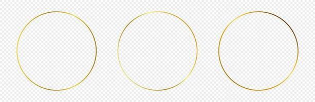 reeks van drie goud gloeiend cirkel kaders geïsoleerd Aan achtergrond. glimmend kader met gloeiend Effecten. vector illustratie.