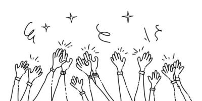 hand- getrokken van handen klappen ovatie. applaus. tekening handen omhoog. geïsoleerd Aan wit achtergrond. vector illustratie