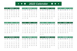 Kalender 2023 met groene details vector