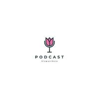 meisje podcast logo concept, mic combineren met tulp bloem logo ontwerp modern vector