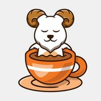 schattig schapen in een kop van koffie vector tekenfilm illustratie