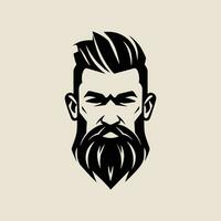 elegant kapper winkel logo met een onstuimig Mens met een baard en snor. vector