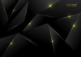 abstract zwart veelhoekpatroon met gouden laserlichtlijnen op donkere luxestijl als achtergrond. vector