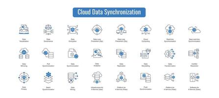 wolk synchroniseren Diensten. gegevens overdracht en integratie. cloudgebaseerd het dossier updates. vector bewerkbare pictogrammen.