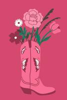 kaart met bloemen in een cowboy laars. vector grafiek.