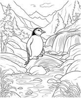 pinguïn de ijs rivier- kleur bladzijde vector