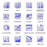 diagram en grafiek web platte lijn iconen set vector