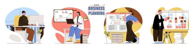 uw business planning concept scènes set vector