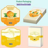 fruit label, fruit doos, Product pak, voedsel etiketten, vector karton, karton label, voeding supplement label, verpakking sjabloon ontwerp, vrij vector label, model, gezond voedsel