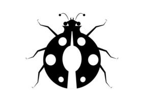 zwart en wit lieveheersbeestje silhouet in vlak stijl vector