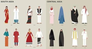 een verzameling traditionele kostuums per land. Centraal-Azië. vectorontwerpillustraties. vector