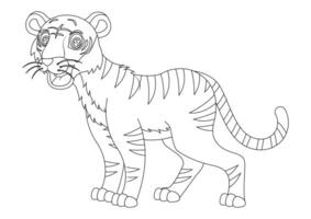 zwart en wit tijger tekenfilm karakter vector illustratie. kleur bladzijde van tekenfilm tijger
