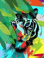tijger onder bladeren schilderij
